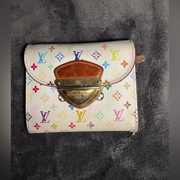 Louis Vuitton x Takashi Murakami Monogram Multicolore Joey Wallet White Litchi - Picture 2 of 11